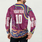Personalized Brisbane Lions AFL Mascot Button Sweatshirt Aboriginal Dot Art - Dreamtime Football Mascot
