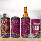 Personalized Brisbane Lions AFL Mascot 4 in 1 Can Cooler Tumbler Aboriginal Dot Art - Dreamtime Football Mascot