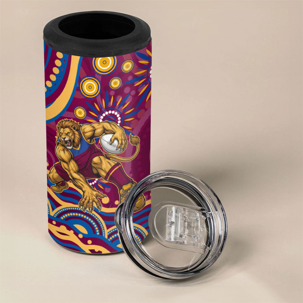 Personalized Brisbane Lions AFL Mascot 4 in 1 Can Cooler Tumbler Aboriginal Dot Art - Dreamtime Football Mascot