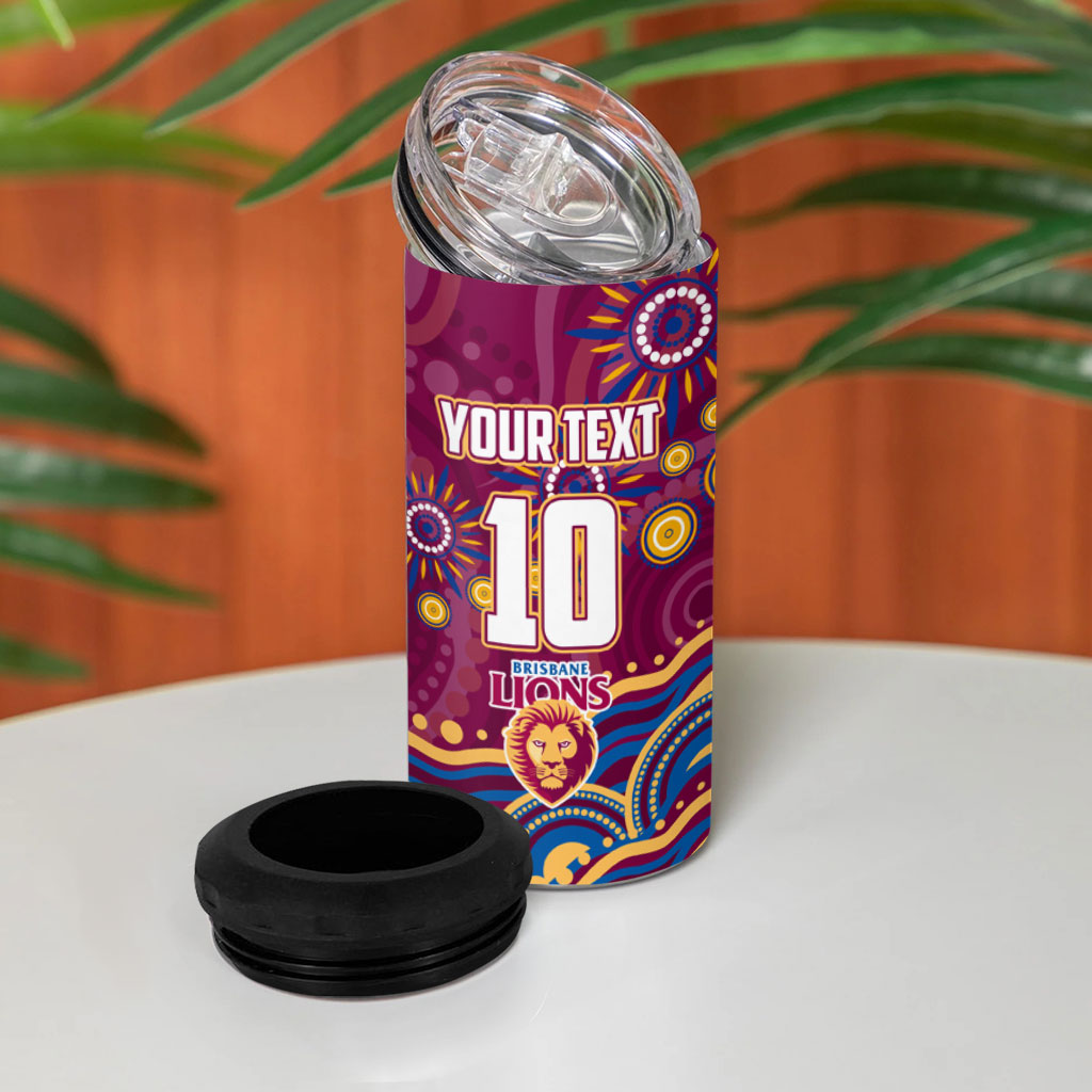 Personalized Brisbane Lions AFL Mascot 4 in 1 Can Cooler Tumbler Aboriginal Dot Art - Dreamtime Football Mascot