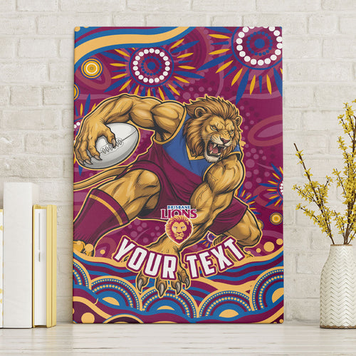 Personalized Brisbane Lions AFL Mascot Canvas Wall Art Aboriginal Dot Art - Dreamtime Football Mascot