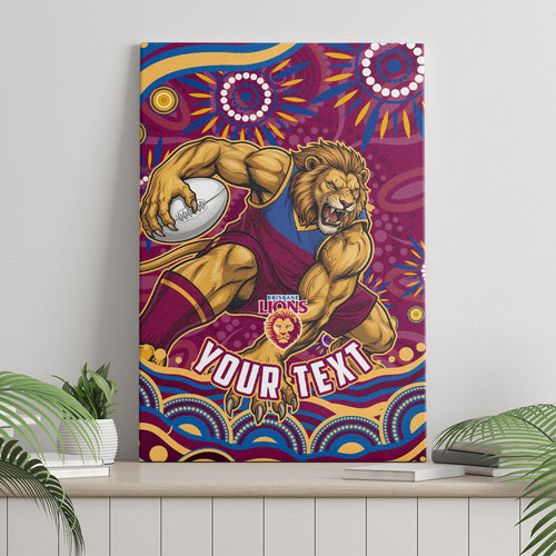 Personalized Brisbane Lions AFL Mascot Canvas Wall Art Aboriginal Dot Art - Dreamtime Football Mascot