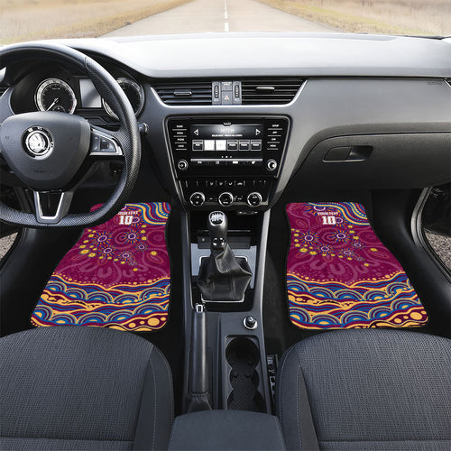 Personalized Brisbane Lions AFL Mascot Car Mats Aboriginal Dot Art - Dreamtime Football Mascot