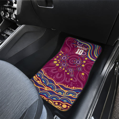 Personalized Brisbane Lions AFL Mascot Car Mats Aboriginal Dot Art - Dreamtime Football Mascot