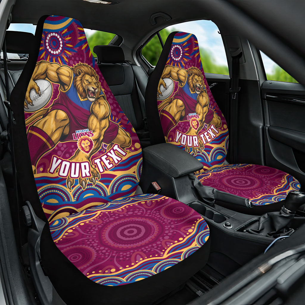 Personalized Brisbane Lions AFL Mascot Car Seat Cover Aboriginal Dot Art - Dreamtime Football Mascot