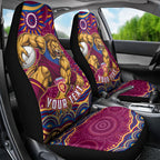 Personalized Brisbane Lions AFL Mascot Car Seat Cover Aboriginal Dot Art - Dreamtime Football Mascot