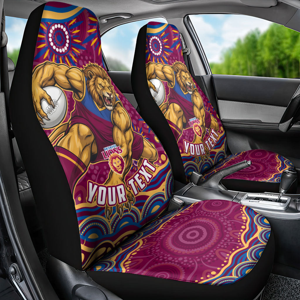 Personalized Brisbane Lions AFL Mascot Car Seat Cover Aboriginal Dot Art - Dreamtime Football Mascot