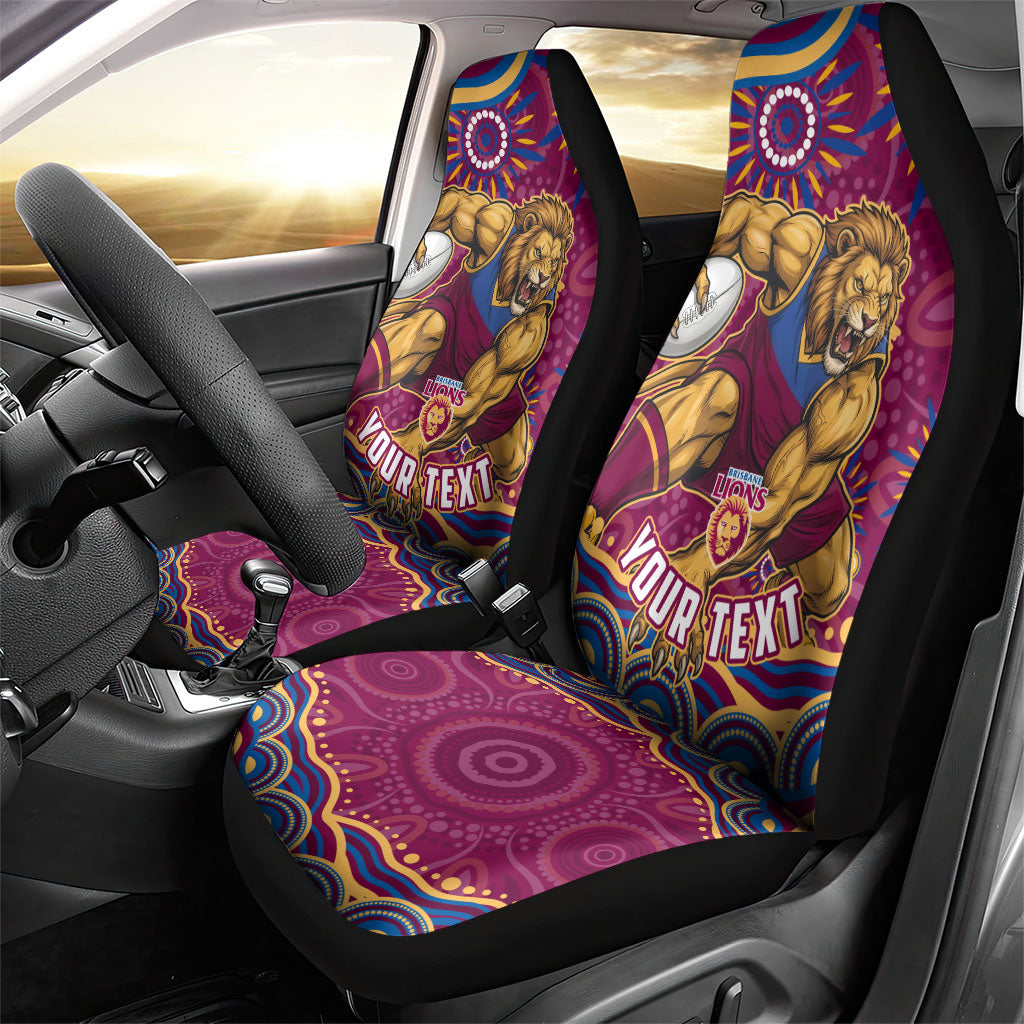 Personalized Brisbane Lions AFL Mascot Car Seat Cover Aboriginal Dot Art - Dreamtime Football Mascot