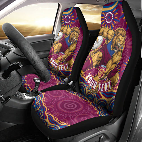 Personalized Brisbane Lions AFL Mascot Car Seat Cover Aboriginal Dot Art - Dreamtime Football Mascot
