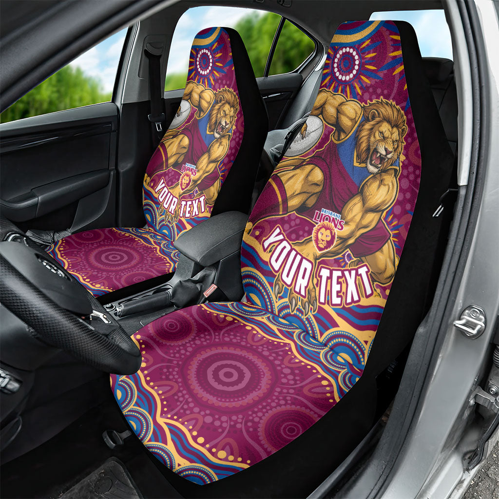 Personalized Brisbane Lions AFL Mascot Car Seat Cover Aboriginal Dot Art - Dreamtime Football Mascot