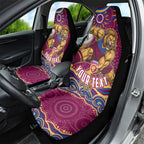 Personalized Brisbane Lions AFL Mascot Car Seat Cover Aboriginal Dot Art - Dreamtime Football Mascot
