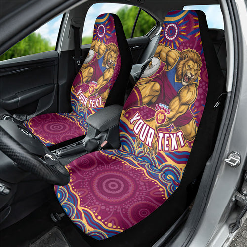 Personalized Brisbane Lions AFL Mascot Car Seat Cover Aboriginal Dot Art - Dreamtime Football Mascot