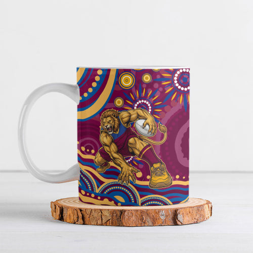 Personalized Brisbane Lions AFL Mascot Ceramic Mug Aboriginal Dot Art - Dreamtime Football Mascot