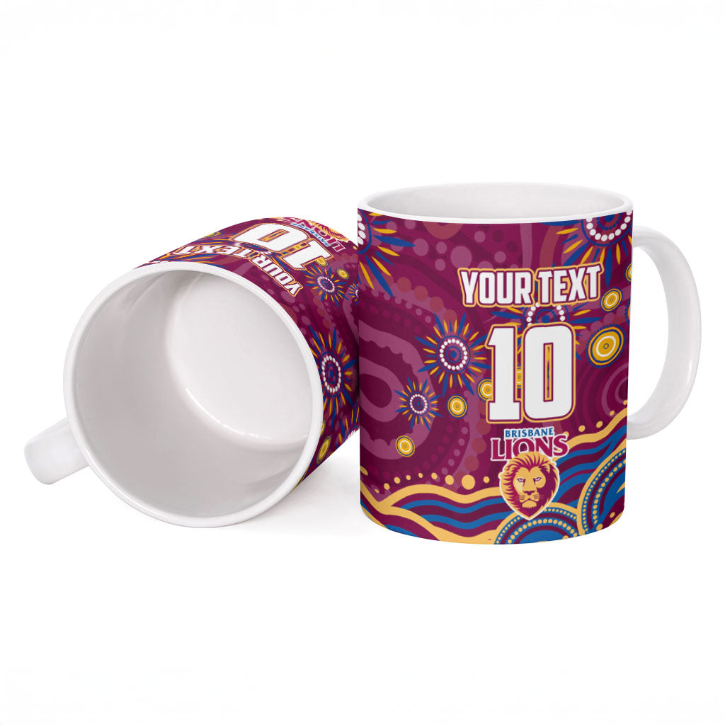 Personalized Brisbane Lions AFL Mascot Ceramic Mug Aboriginal Dot Art - Dreamtime Football Mascot