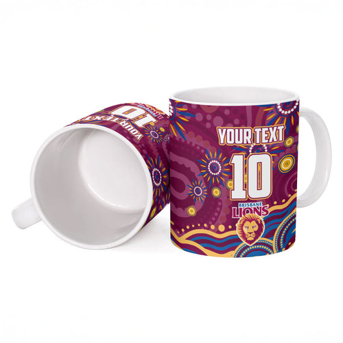 Personalized Brisbane Lions AFL Mascot Ceramic Mug Aboriginal Dot Art - Dreamtime Football Mascot