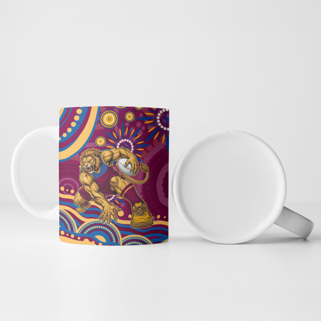 Personalized Brisbane Lions AFL Mascot Ceramic Mug Aboriginal Dot Art - Dreamtime Football Mascot