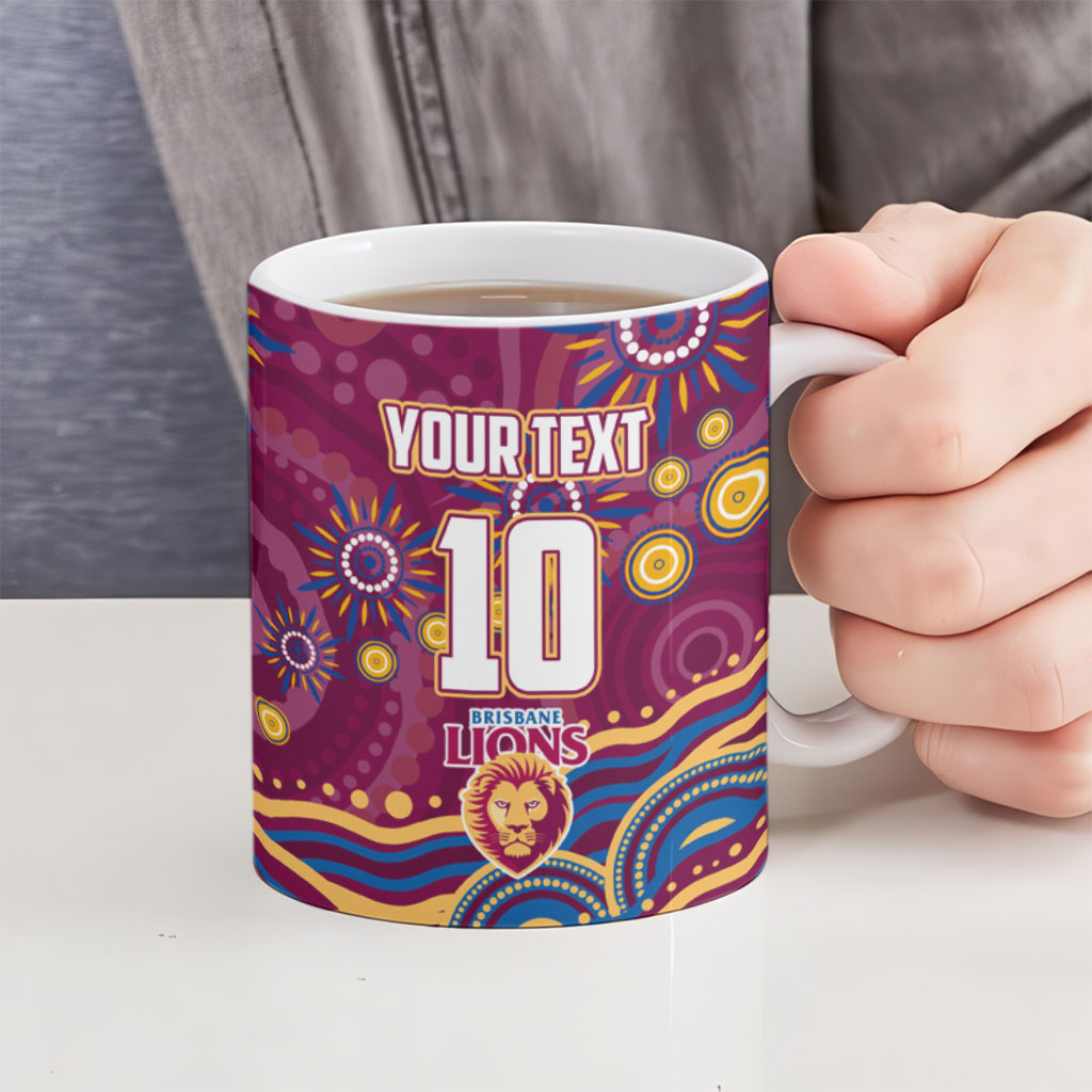 Personalized Brisbane Lions AFL Mascot Ceramic Mug Aboriginal Dot Art - Dreamtime Football Mascot