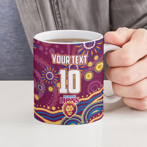 Personalized Brisbane Lions AFL Mascot Ceramic Mug Aboriginal Dot Art - Dreamtime Football Mascot