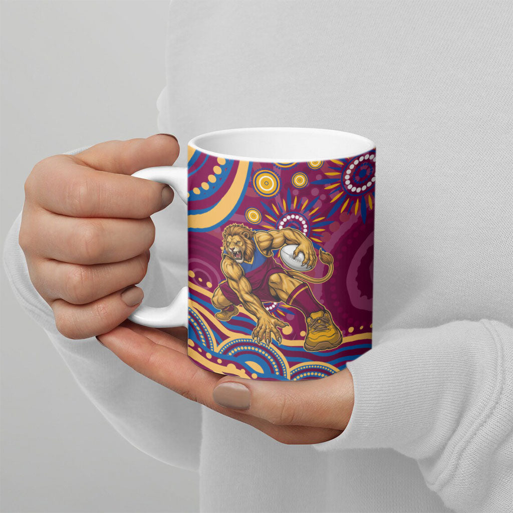 Personalized Brisbane Lions AFL Mascot Ceramic Mug Aboriginal Dot Art - Dreamtime Football Mascot