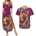 Personalized Brisbane Lions AFL Mascot Couples Matching Summer Maxi Dress and Hawaiian Shirt Aboriginal Dot Art - Dreamtime Football Mascot