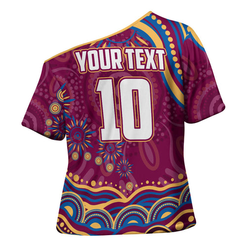 Personalized Brisbane Lions AFL Mascot Cross Shoulder Shirt Aboriginal Dot Art - Dreamtime Football Mascot