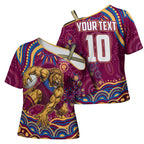 Personalized Brisbane Lions AFL Mascot Cross Shoulder Shirt Aboriginal Dot Art - Dreamtime Football Mascot