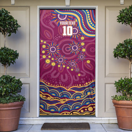 Personalized Brisbane Lions AFL Mascot Door Cover Aboriginal Dot Art - Dreamtime Football Mascot
