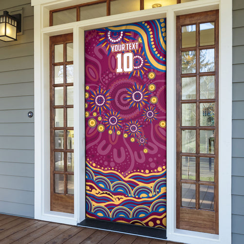 Personalized Brisbane Lions AFL Mascot Door Cover Aboriginal Dot Art - Dreamtime Football Mascot