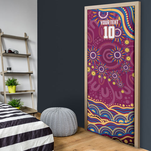 Personalized Brisbane Lions AFL Mascot Door Cover Aboriginal Dot Art - Dreamtime Football Mascot
