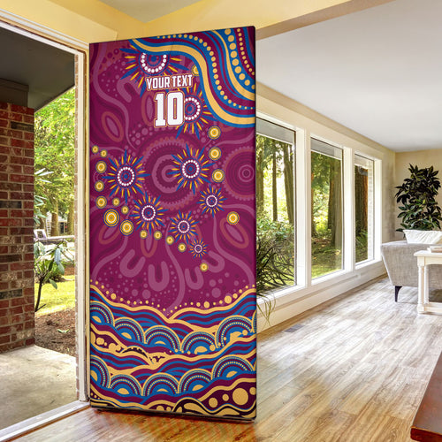 Personalized Brisbane Lions AFL Mascot Door Cover Aboriginal Dot Art - Dreamtime Football Mascot