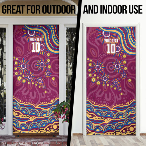 Personalized Brisbane Lions AFL Mascot Door Cover Aboriginal Dot Art - Dreamtime Football Mascot