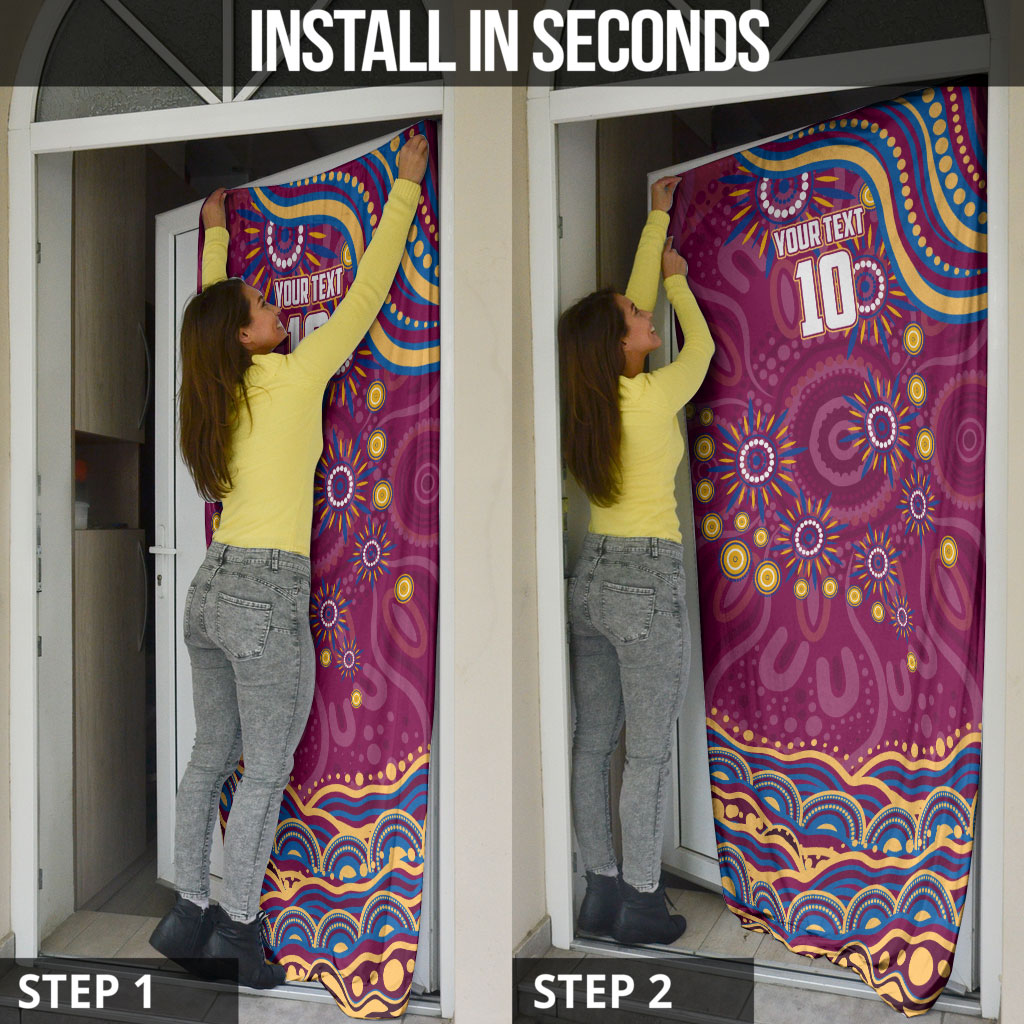 Personalized Brisbane Lions AFL Mascot Door Cover Aboriginal Dot Art - Dreamtime Football Mascot