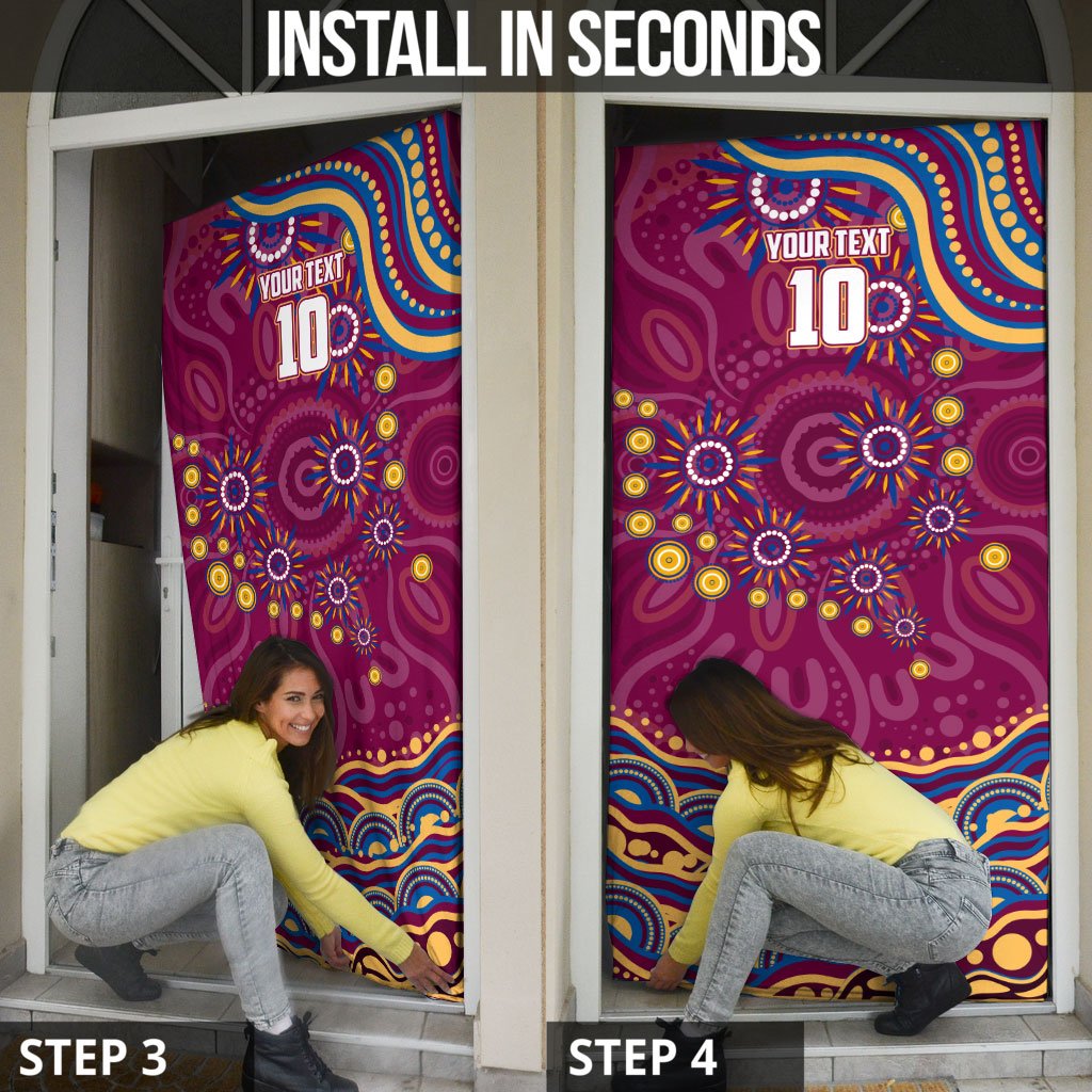 Personalized Brisbane Lions AFL Mascot Door Cover Aboriginal Dot Art - Dreamtime Football Mascot