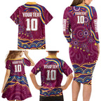 Personalized Brisbane Lions AFL Mascot Family Matching Long Sleeve Bodycon Dress and Hawaiian Shirt Aboriginal Dot Art - Dreamtime Football Mascot