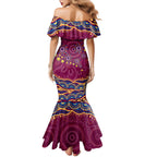 Personalized Brisbane Lions AFL Mascot Family Matching Mermaid Dress and Hawaiian Shirt Aboriginal Dot Art - Dreamtime Football Mascot