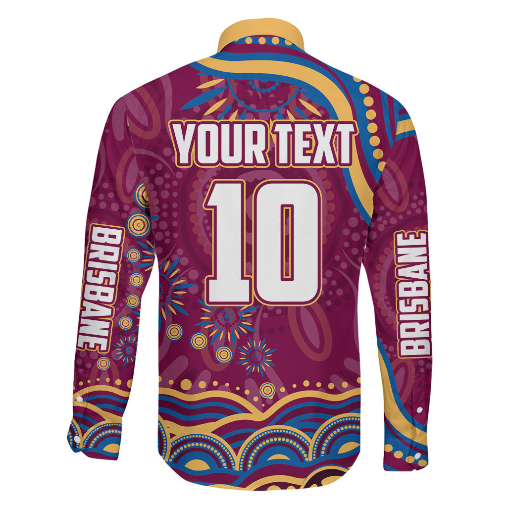 Personalized Brisbane Lions AFL Mascot Family Matching Off The Shoulder Long Sleeve Dress and Hawaiian Shirt Aboriginal Dot Art - Dreamtime Football Mascot