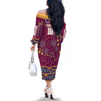 Personalized Brisbane Lions AFL Mascot Family Matching Off The Shoulder Long Sleeve Dress and Hawaiian Shirt Aboriginal Dot Art - Dreamtime Football Mascot