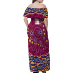 Personalized Brisbane Lions AFL Mascot Family Matching Off Shoulder Maxi Dress and Hawaiian Shirt Aboriginal Dot Art - Dreamtime Football Mascot