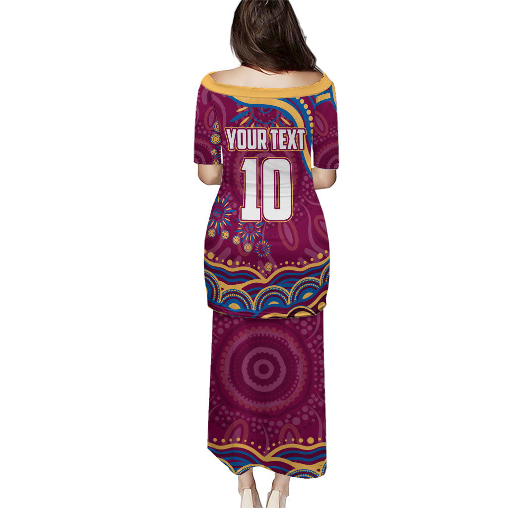 Personalized Brisbane Lions AFL Mascot Family Matching Puletasi and Hawaiian Shirt Aboriginal Dot Art - Dreamtime Football Mascot