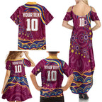 Personalized Brisbane Lions AFL Mascot Family Matching Summer Maxi Dress and Hawaiian Shirt Aboriginal Dot Art - Dreamtime Football Mascot