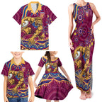 Personalized Brisbane Lions AFL Mascot Family Matching Tank Maxi Dress and Hawaiian Shirt Aboriginal Dot Art - Dreamtime Football Mascot