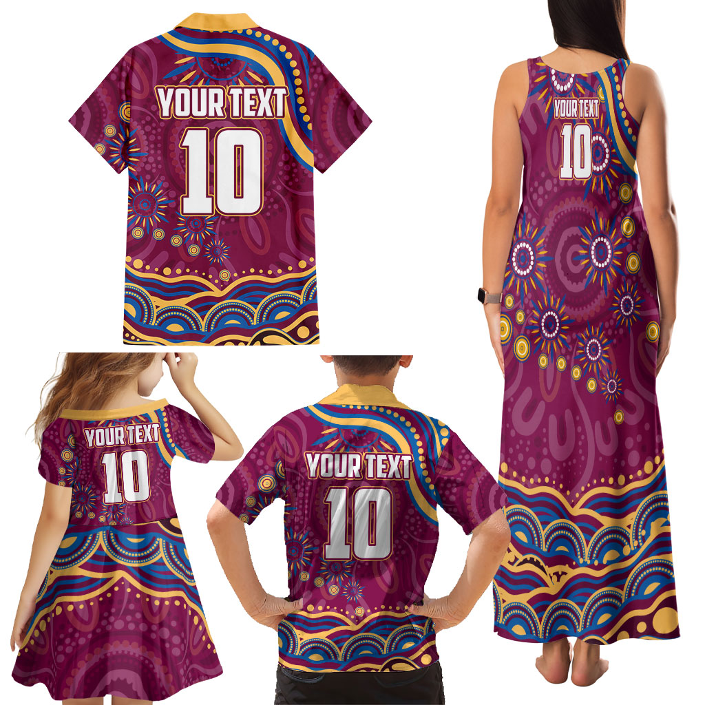 Personalized Brisbane Lions AFL Mascot Family Matching Tank Maxi Dress and Hawaiian Shirt Aboriginal Dot Art - Dreamtime Football Mascot