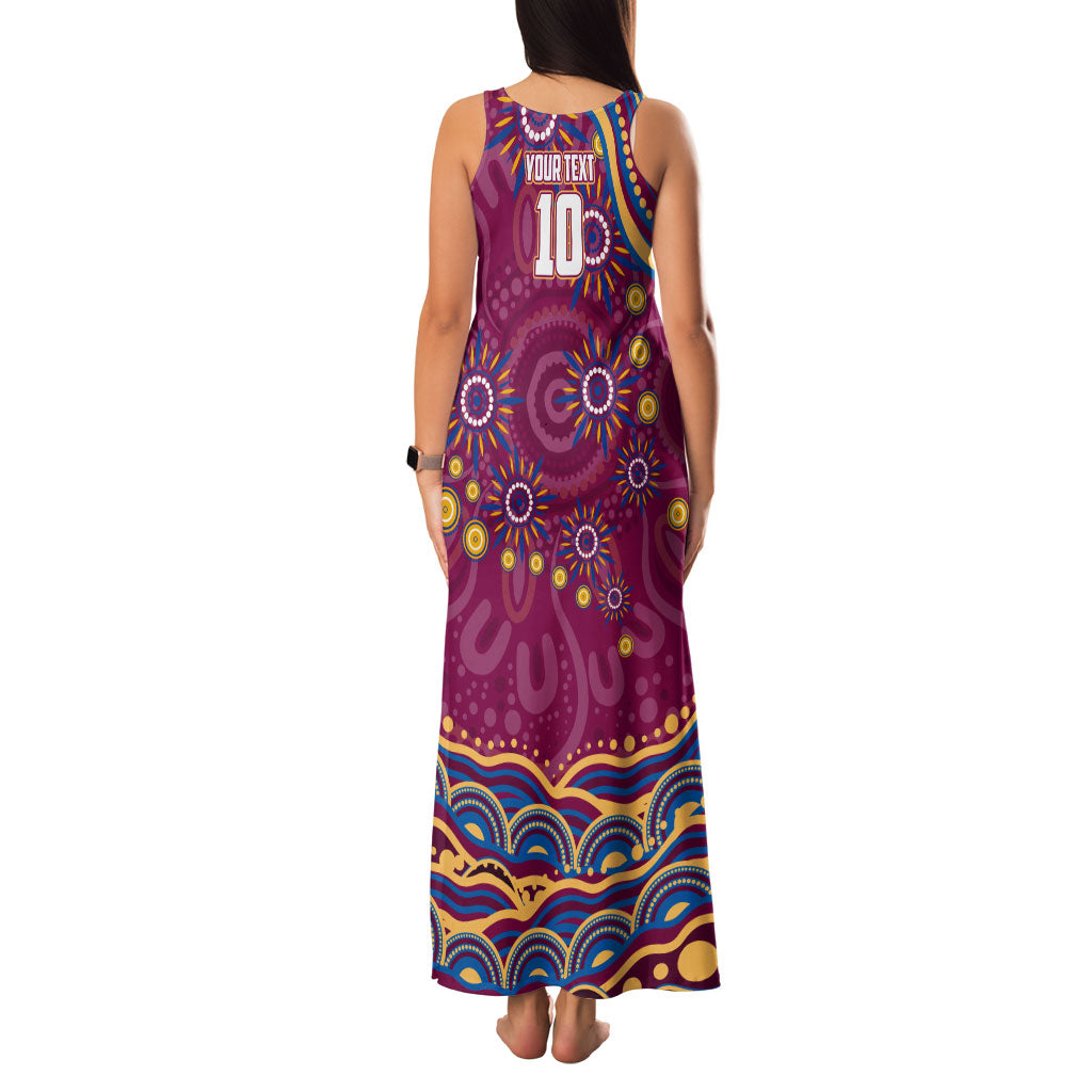 Personalized Brisbane Lions AFL Mascot Family Matching Tank Maxi Dress and Hawaiian Shirt Aboriginal Dot Art - Dreamtime Football Mascot