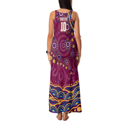 Personalized Brisbane Lions AFL Mascot Family Matching Tank Maxi Dress and Hawaiian Shirt Aboriginal Dot Art - Dreamtime Football Mascot