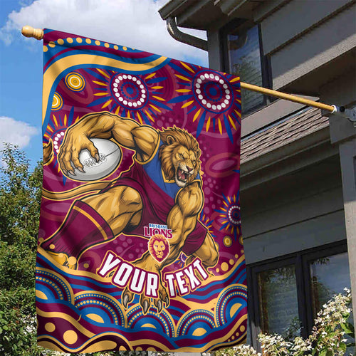 Personalized Brisbane Lions AFL Mascot Garden Flag Aboriginal Dot Art - Dreamtime Football Mascot