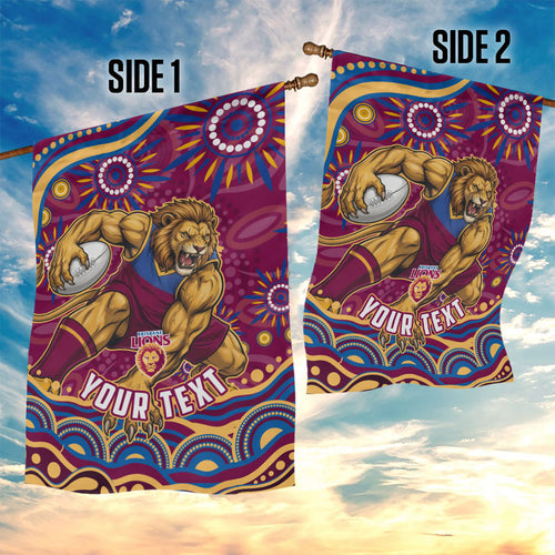 Personalized Brisbane Lions AFL Mascot Garden Flag Aboriginal Dot Art - Dreamtime Football Mascot