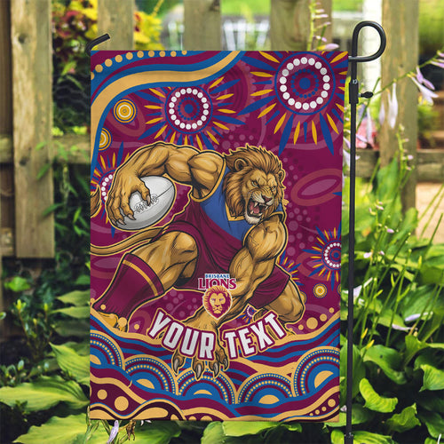 Personalized Brisbane Lions AFL Mascot Garden Flag Aboriginal Dot Art - Dreamtime Football Mascot