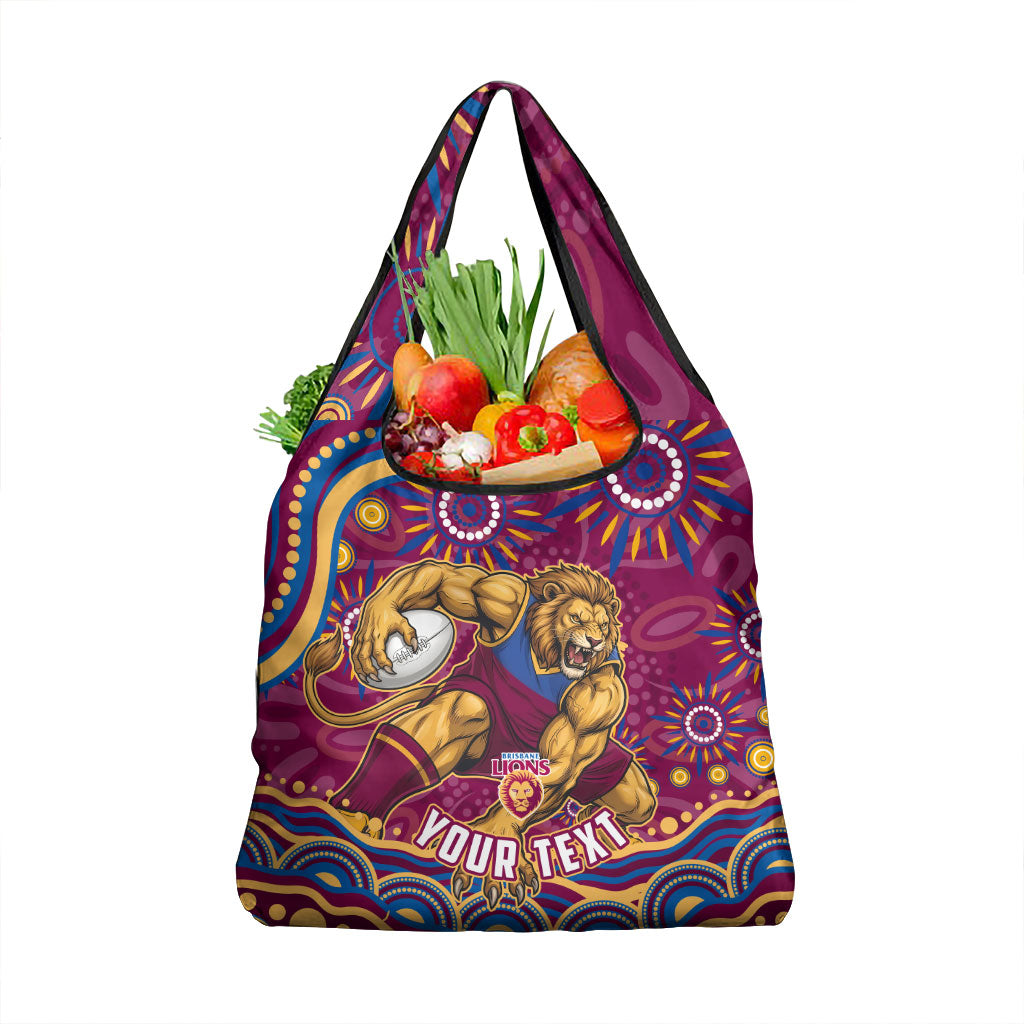 Personalized Brisbane Lions AFL Mascot Grocery Bag Aboriginal Dot Art - Dreamtime Football Mascot