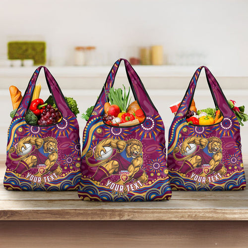 Personalized Brisbane Lions AFL Mascot Grocery Bag Aboriginal Dot Art - Dreamtime Football Mascot