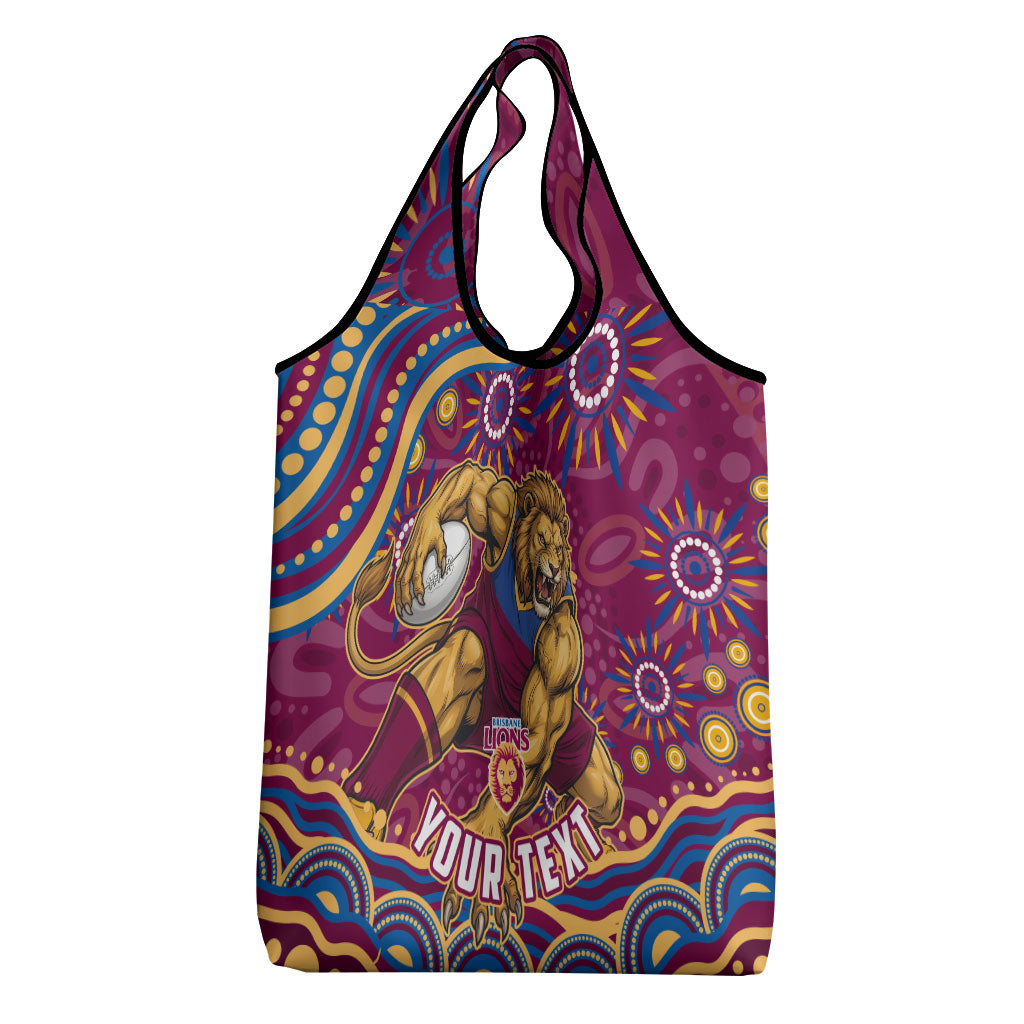 Personalized Brisbane Lions AFL Mascot Grocery Bag Aboriginal Dot Art - Dreamtime Football Mascot